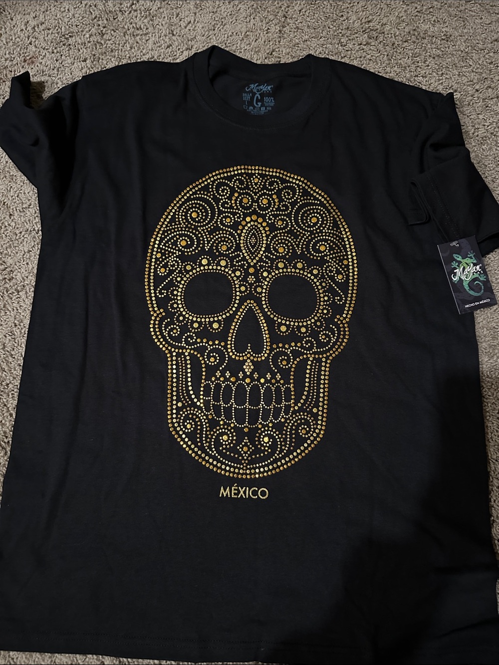 México Gold Skull Graphic Tee - Black